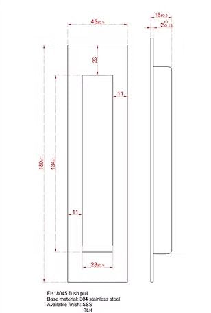 Rectangle flush pull FHS18045SS  180 x 45 mm